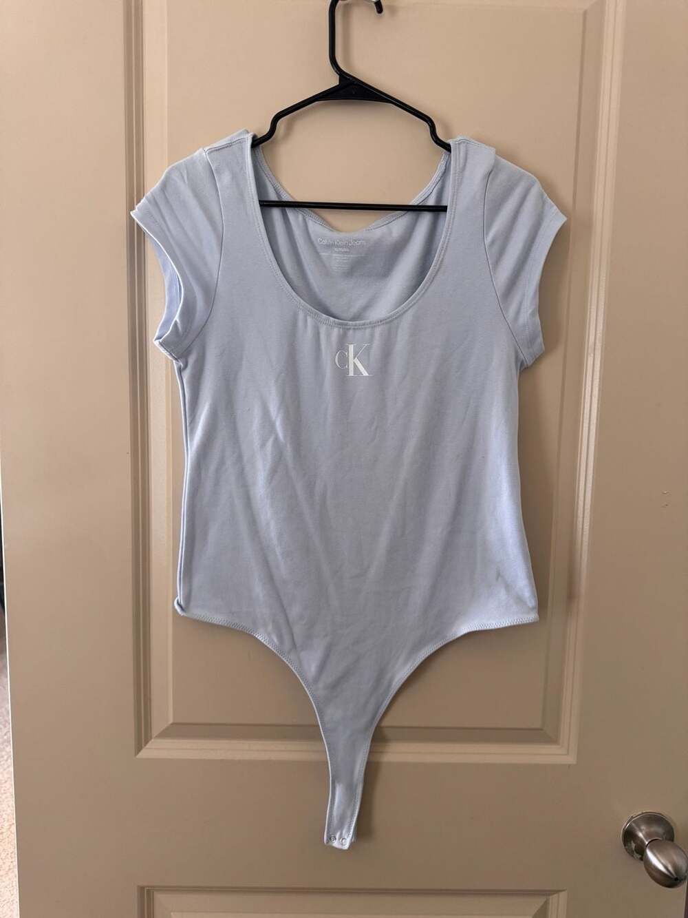 Calvin Klein Jeans Light Blue Short Sleeve Thong Bodysuit XL